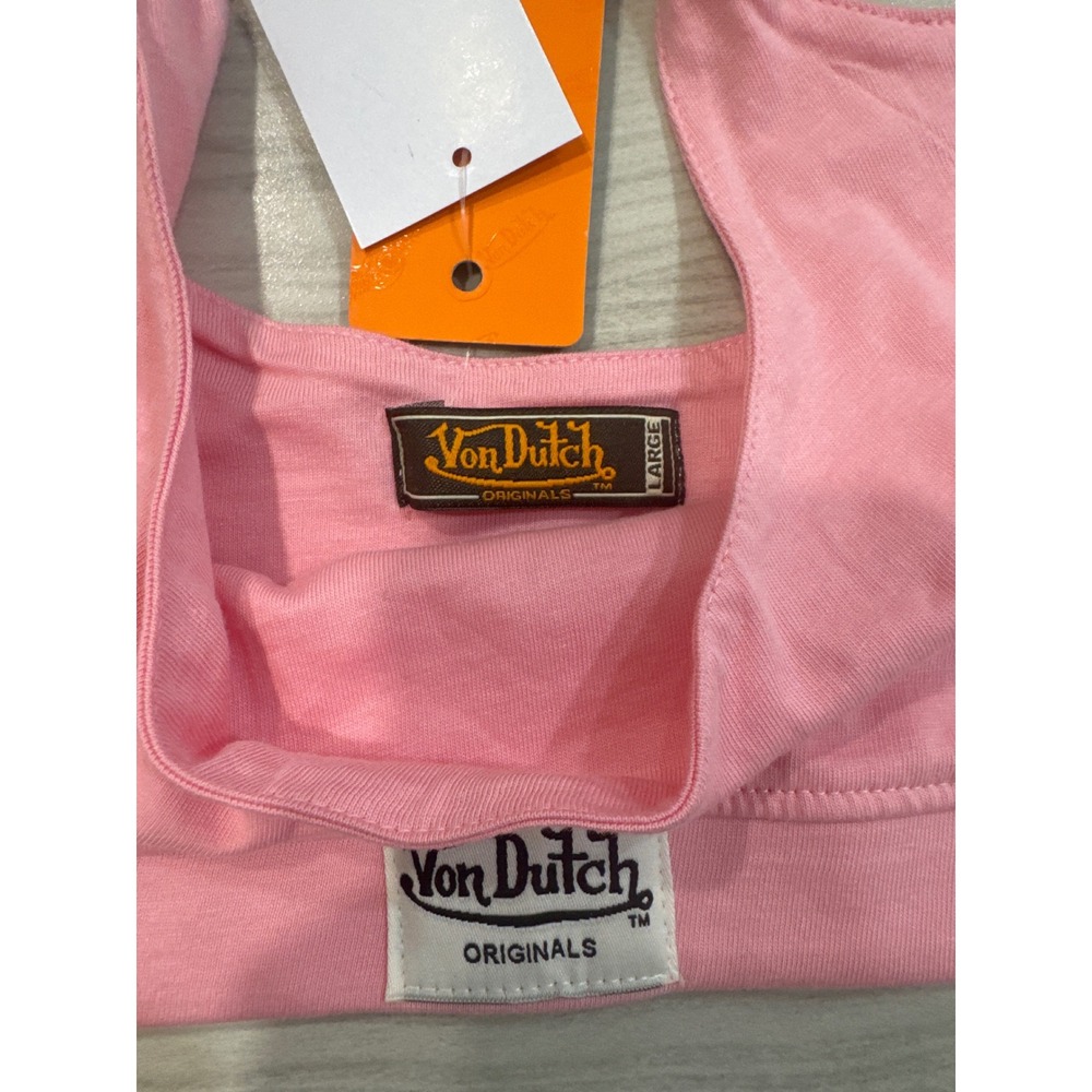 Von Dutch Originals Pink Red Plaid Pajama Set Bralette Wide Leg Pants Large NWT - Picture 3 of 9